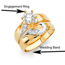 Load image into Gallery viewer, 14K Two Tone 4mm CZ Wedding Trio Ladies Wedding Band Sets