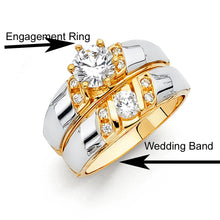 Load image into Gallery viewer, 14K Two Tone 4mm CZ Wedding Trio Ladies Wedding Band Sets