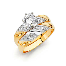 Load image into Gallery viewer, 14K Two Tone 4mm CZ Wedding Trio Ladies Wedding Ring--Wedding Band and Engagement Rings are sold Separately