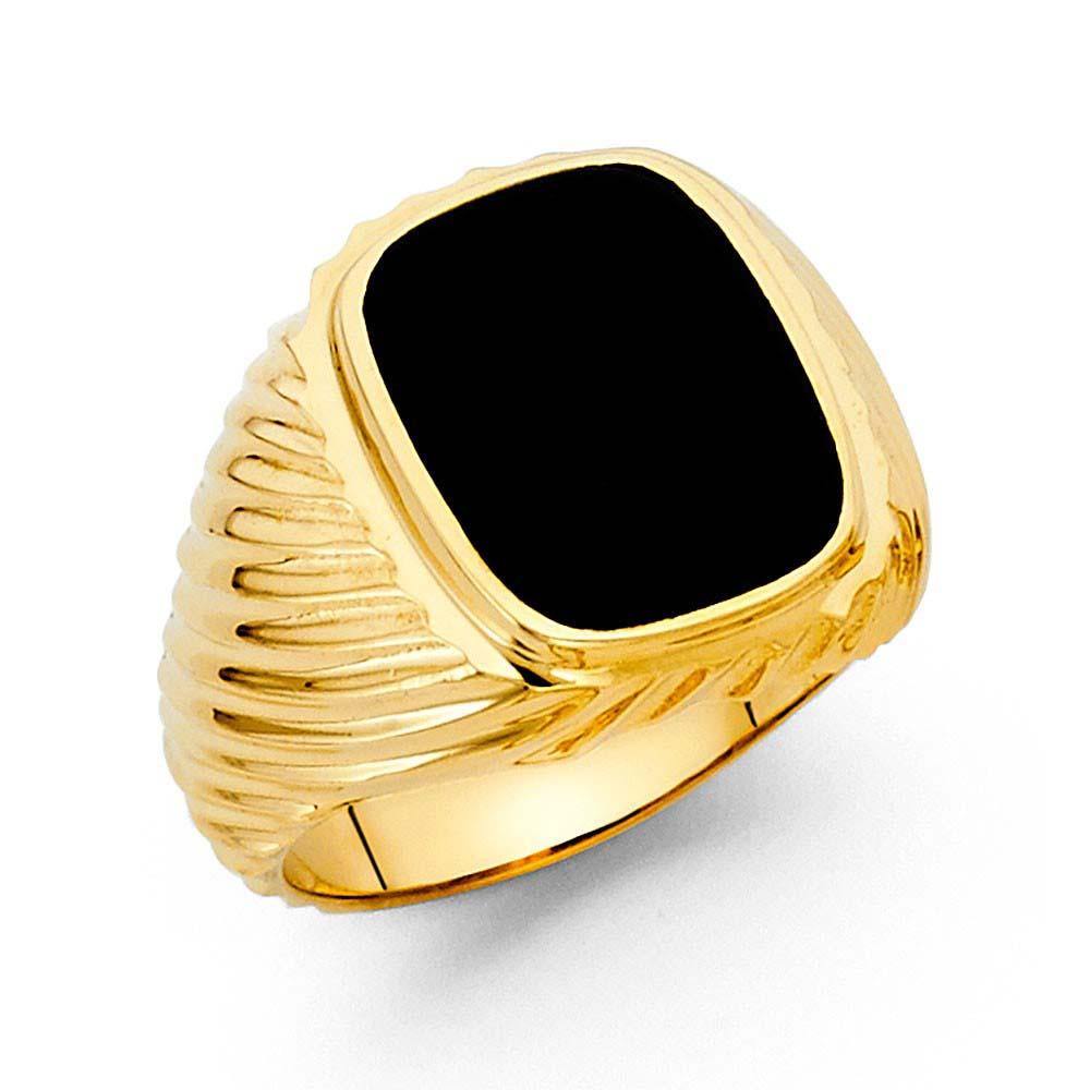 14K Yellow Gold Black CZ Men's Ring - silverdepot
