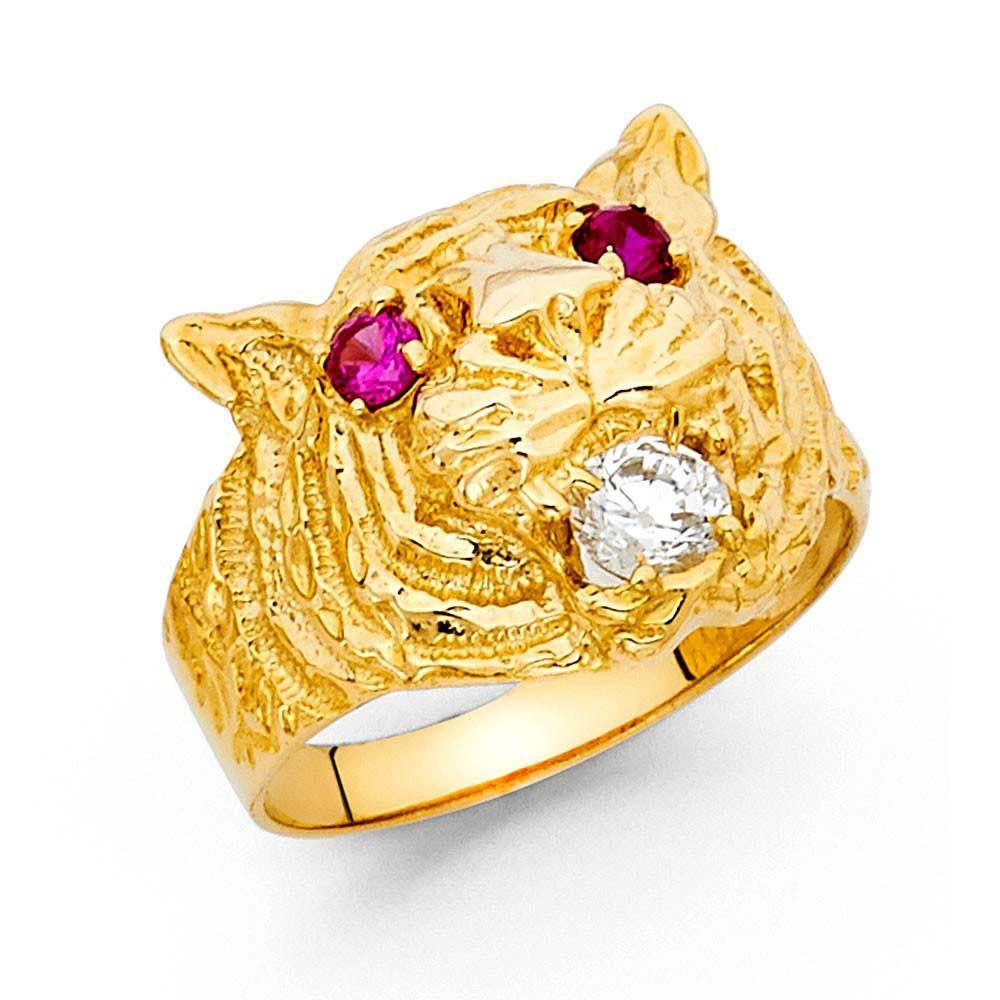 14K Yellow Gold Pink and Clear CZ Men's Ring - silverdepot