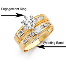 Load image into Gallery viewer, 14K Two Tone 4mm CZ Wedding Trio Ladies Wedding Band Sets