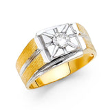 14K Two Tone Clear CZ Men's Ring
