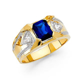 14K Two Tone Blue CZ Men's Ring