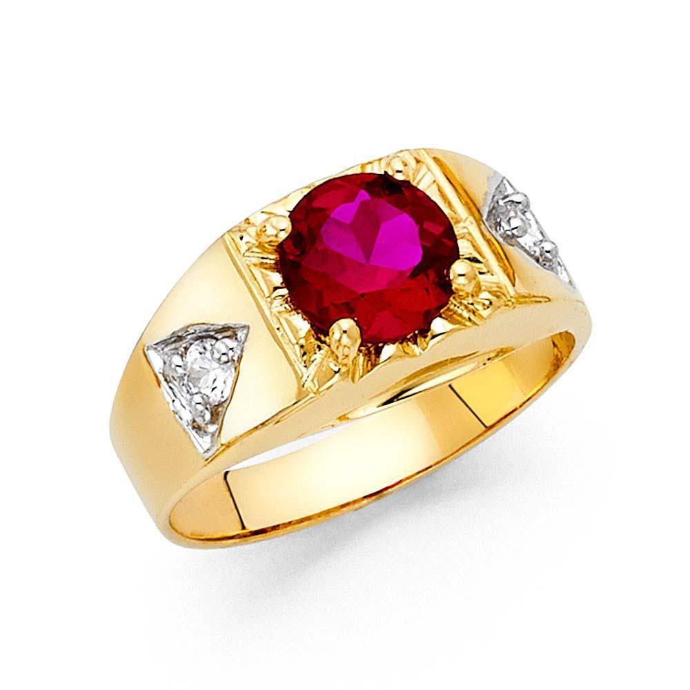 14K Yellow Gold Pink CZ Men's Ring - silverdepot