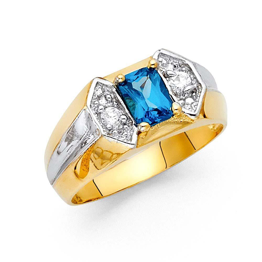 14K Two Tone Blue and Clear CZ Men's Ring - silverdepot