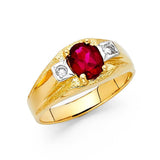 14K Yellow Gold Red CZ Men's Ring