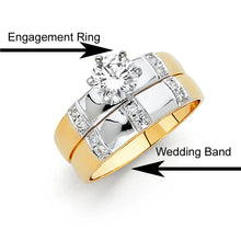 Load image into Gallery viewer, 14K Two Tone 4mm CZ Wedding Trio Ladies Wedding Band Sets