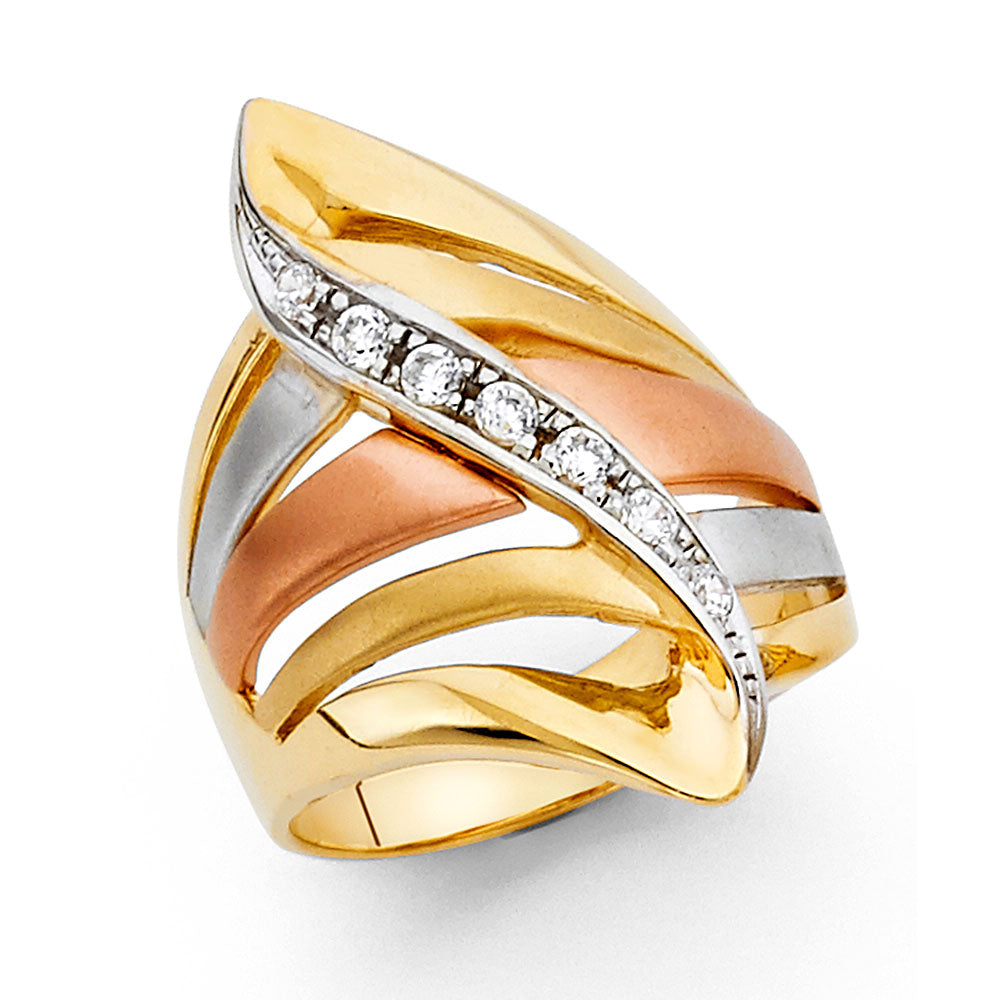 14K Tricolor CZ FANCY Ring 8grams
