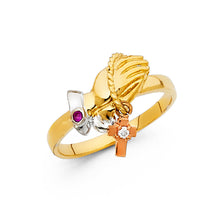 Load image into Gallery viewer, 14K Tricolor CZ CRUCIFIX Ring 2.6grams