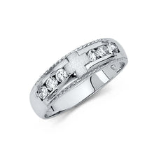Load image into Gallery viewer, 14K White Gold 5mm CZ Wedding Trio Mens Band Sets