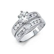 Load image into Gallery viewer, 14K White Gold 4mm CZ Wedding Trio Ladies Wedding Band Sets