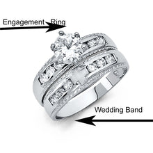 Load image into Gallery viewer, 14K White Gold 4mm CZ Wedding Trio Ladies Wedding Band Sets