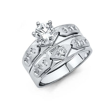 Load image into Gallery viewer, 14K White Gold 4mm CZ Wedding Trio Ladies Wedding Band Sets
