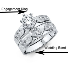 Load image into Gallery viewer, 14K White Gold 4mm CZ Wedding Trio Ladies Wedding Band Sets