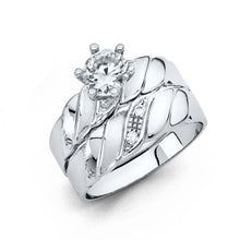 Load image into Gallery viewer, 14K White Gold 4mm CZ Wedding Trio Ladies Wedding Band Sets