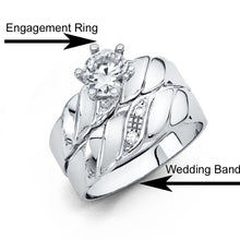 Load image into Gallery viewer, 14K White Gold 4mm CZ Wedding Trio Ladies Wedding Band Sets