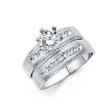 Load image into Gallery viewer, 14K White Gold 4mm CZ Wedding Trio Ladies Wedding Band Sets