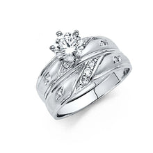 Load image into Gallery viewer, 14K White Gold 4mm CZ Wedding Trio Ladies Wedding Band Sets