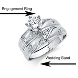 14K White Gold 4mm CZ Wedding Trio Ladies Wedding Band Sets