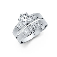 Load image into Gallery viewer, 14K White Gold 3mm CZ Wedding Trio Ladies Wedding Band Sets