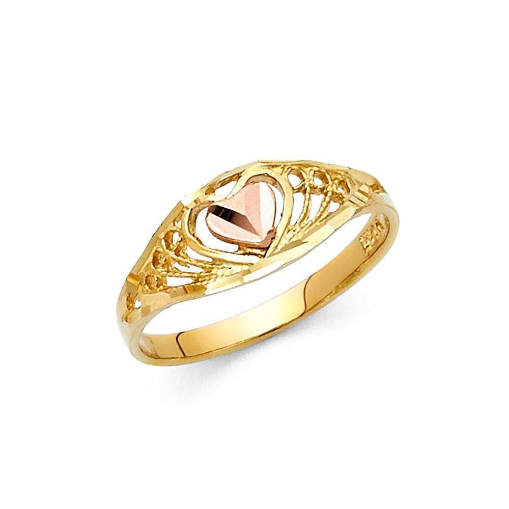 14K Two Tone 7mm Fancy Heart Ring - silverdepot