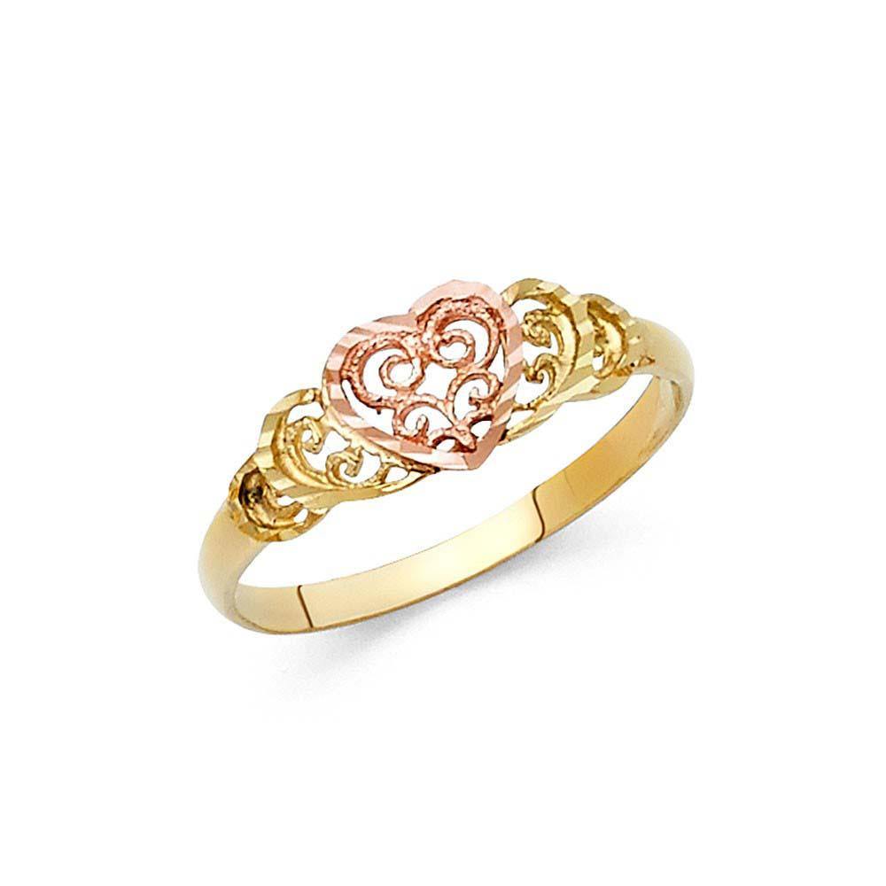 14K Two Tone 7mm Fancy Heart Ring - silverdepot