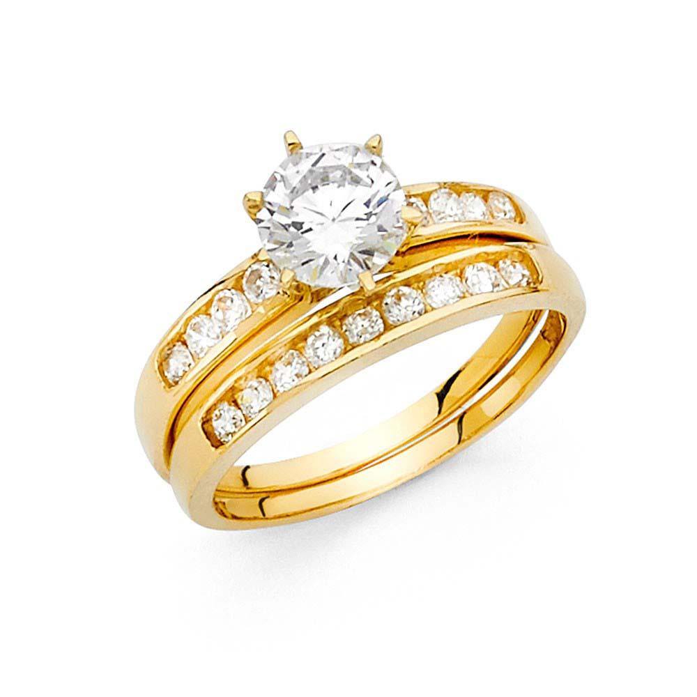 14K Yellow Gold Round 3mm CZ Ladies Wedding Band Only - silverdepot