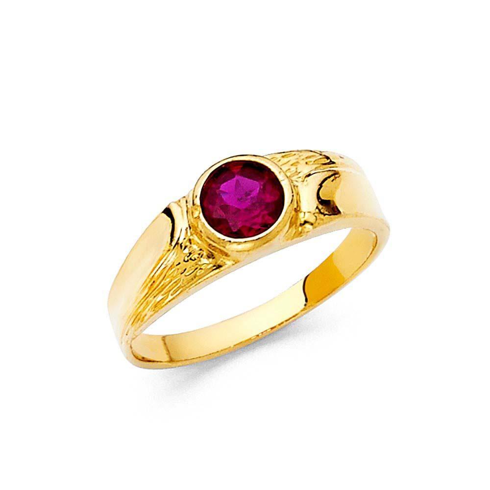 14K Yellow Gold 6mm Red CZ Ring - silverdepot
