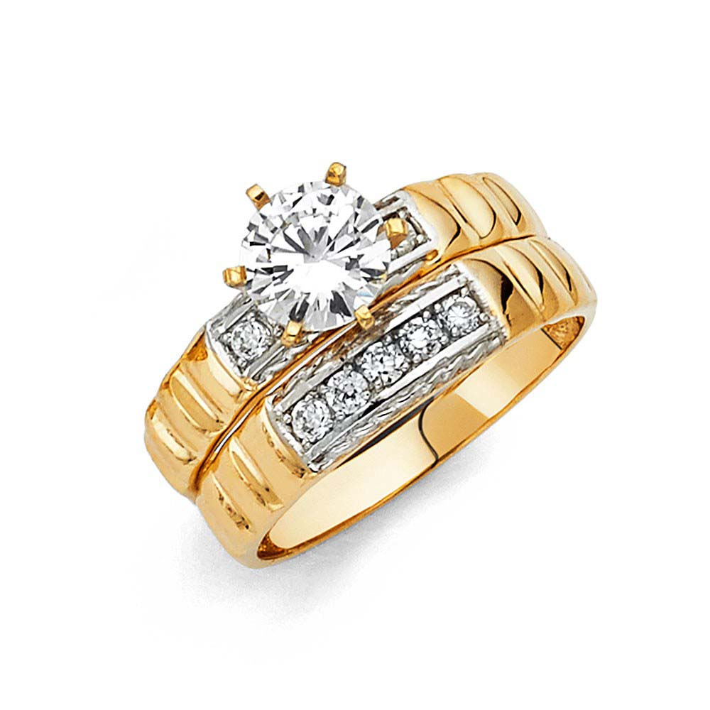 14K Two Tone Gold Round 3mm CZ Ladies Wedding Band