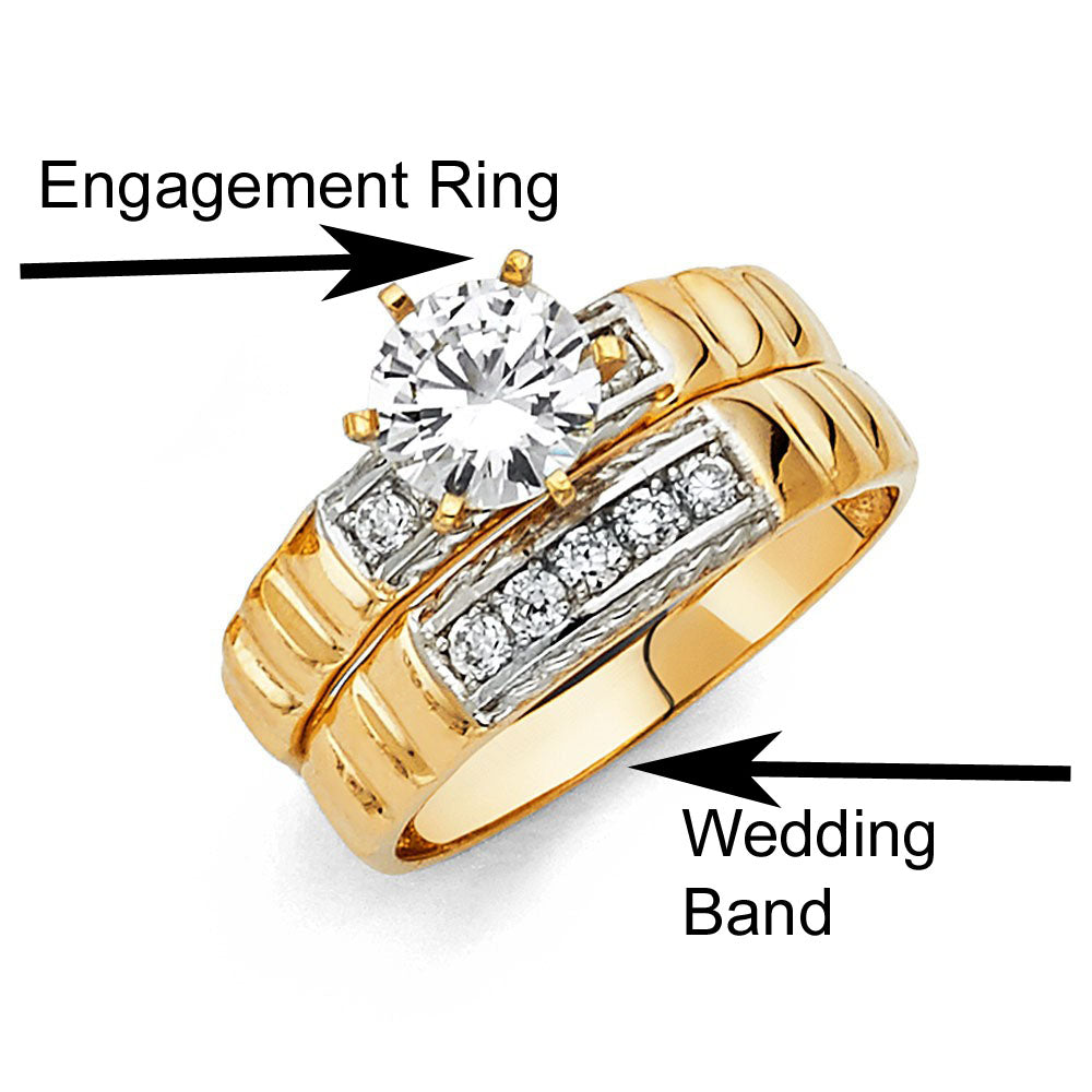 14K Two Tone Gold Round 3mm CZ Ladies Wedding Band