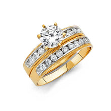 Load image into Gallery viewer, 14K Two Tone Gold Round 3mm CZ Ladies Wedding Band