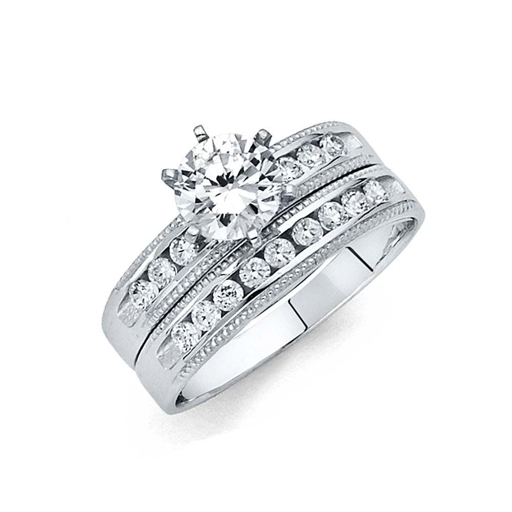 14K White Gold Round 3mm CZ Ladies Wedding Band