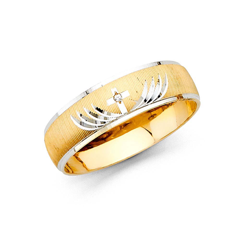 14k Two Tone Gold 6mm Men's CZ Wedding Band
