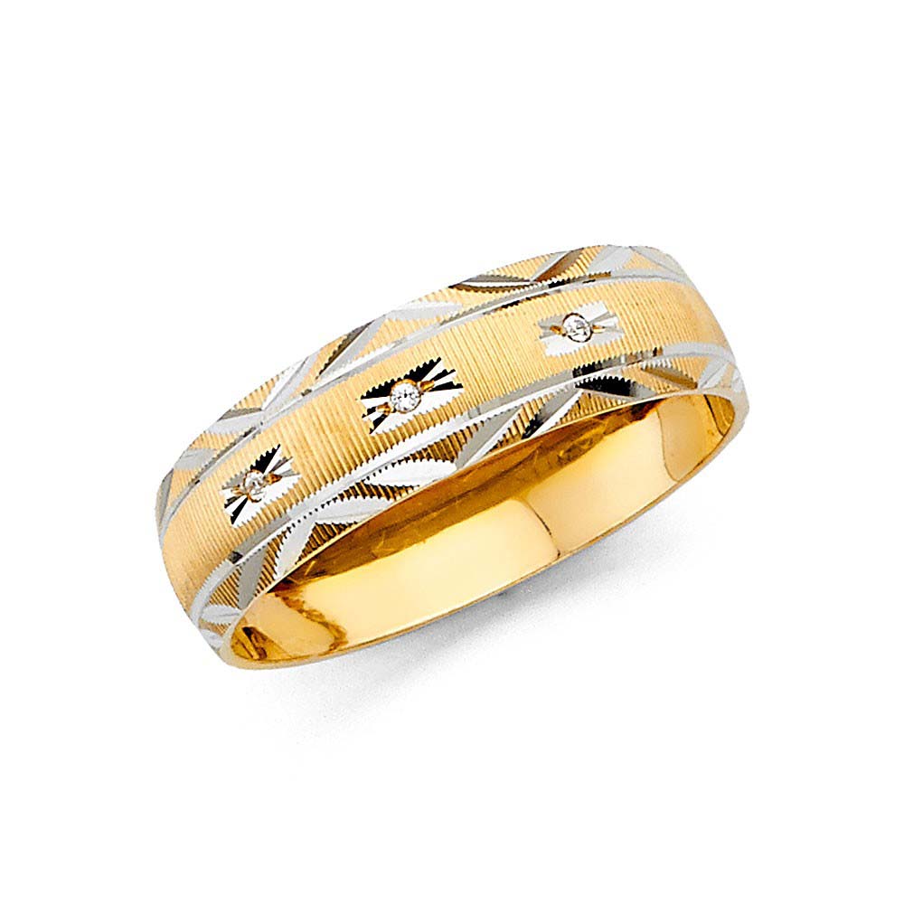 14k Two Tone Gold 6mm Men's CZ Wedding Band