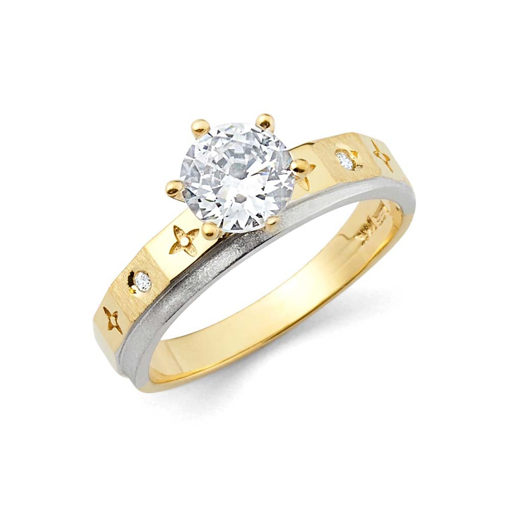 14K Two Tone Gold 4mm CZ Engagement Ring