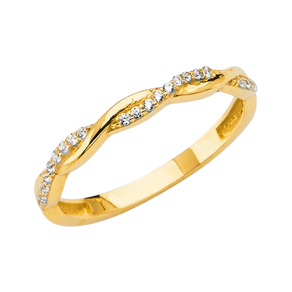 14K Yellow M-PAVE BRAIED LADIES CZ Ring 1.6grams