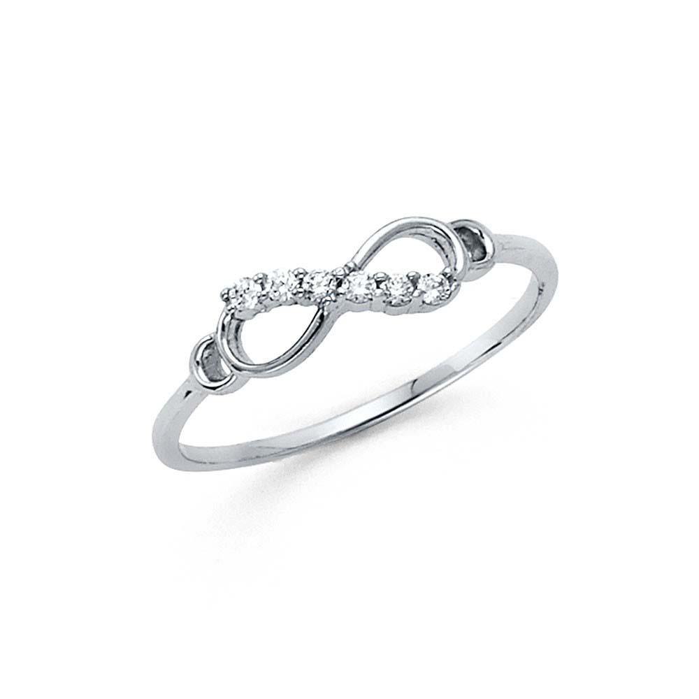 14K White Gold 4mm Clear CZ Fancy Ring - silverdepot