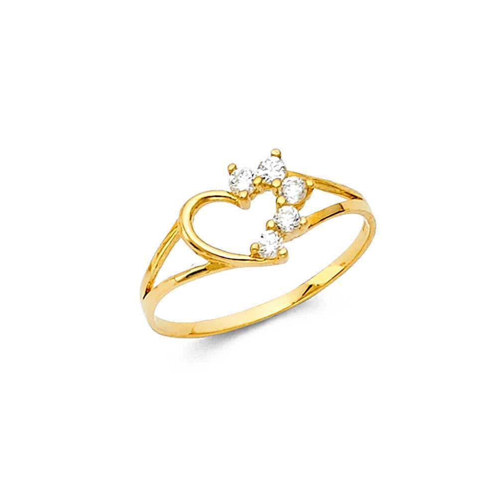 14K Yellow Gold 6mm CZ Heart Shape Babies Ring - silverdepot
