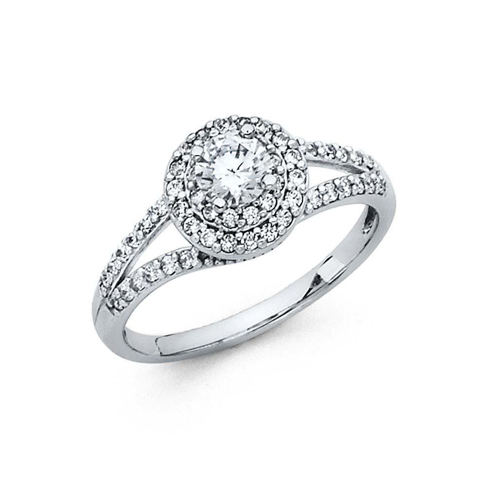 14K White Gold 4mm Center Stone Round Shaped Cubic Zirconia Engagement Ring - silverdepot
