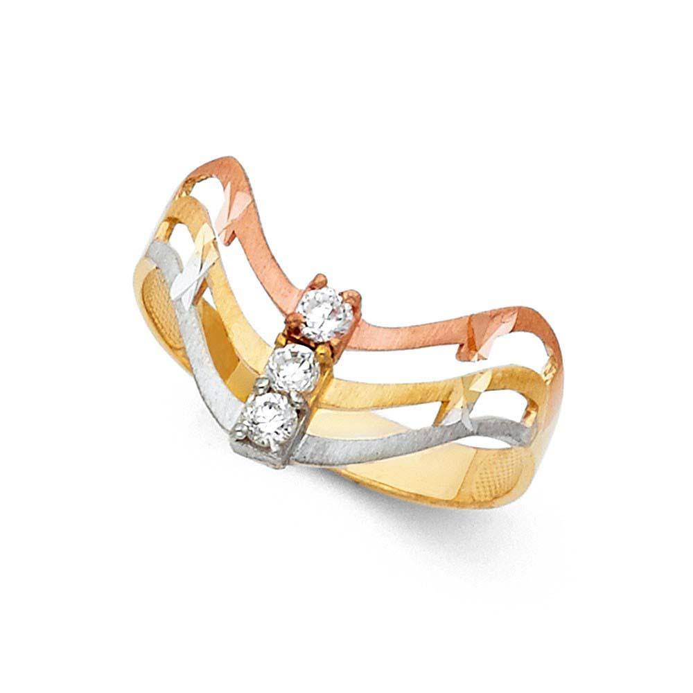 14K Tri Color 8mm Clear CZ Semanario Ring - silverdepot