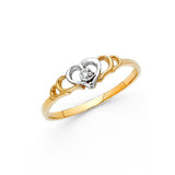 14K Two Tone 5mm Clear CZ Assorted Fancy Heart Ring