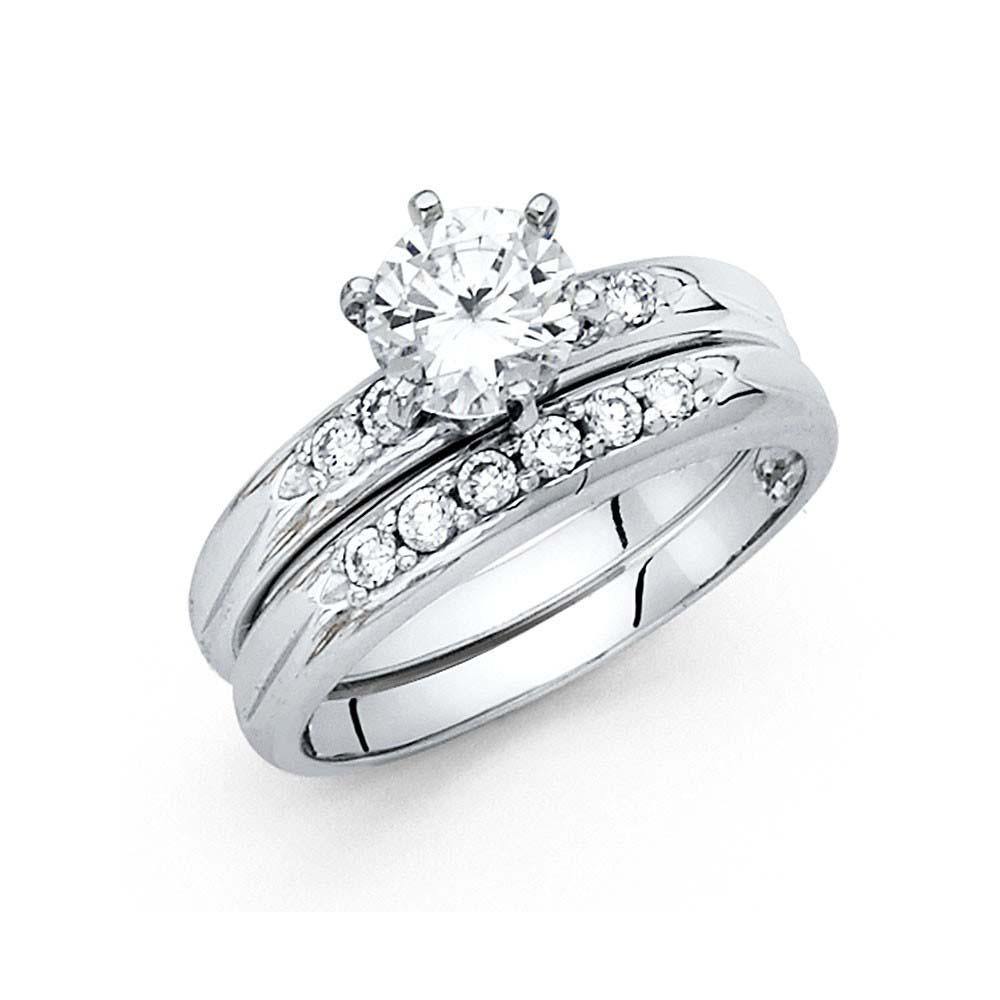 14K White Gold Round 3mm CZ Ladies Wedding Band Only - silverdepot