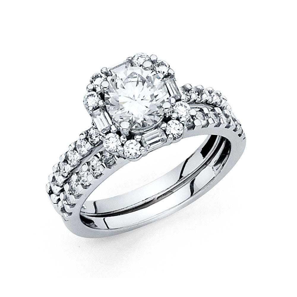 14K White Gold Round 3mm CZ Ladies Wedding Band Only - silverdepot
