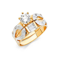 Load image into Gallery viewer, 14K Two Tone 4mm CZ Wedding Trio Ladies Wedding Ring--Wedding Band and Engagement Rings are sold Separately