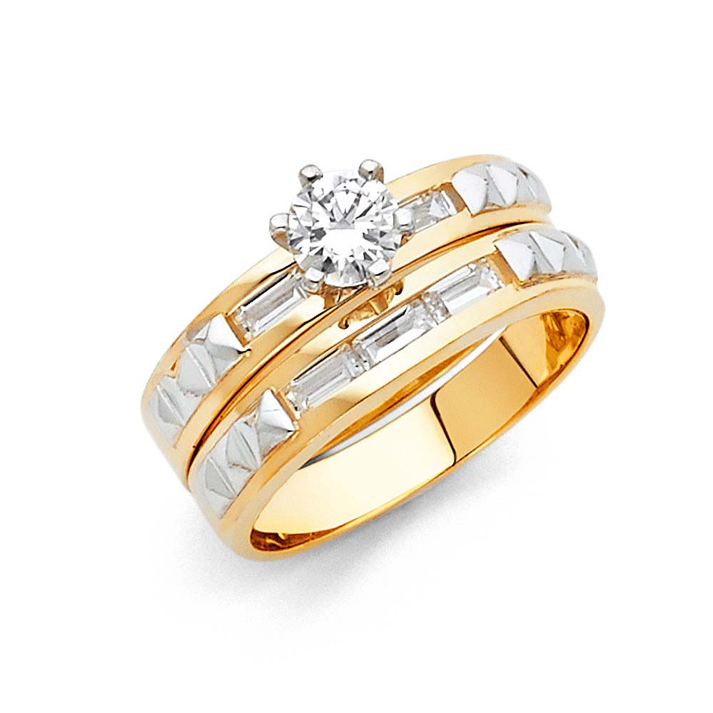 14K Two Tone 3mm CZ Wedding Trio Ladies Wedding Ring--Wedding Band and Engagement Rings are sold Separately