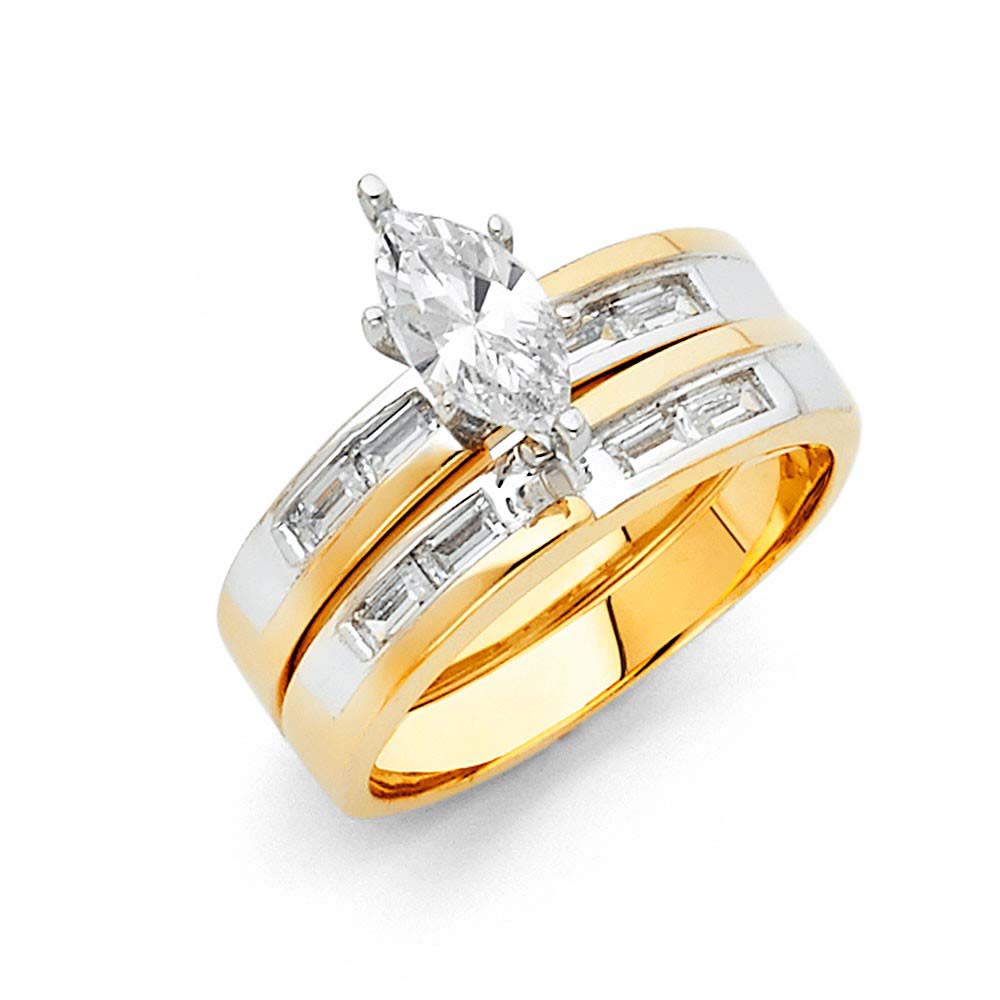 14K Two Tone 3mm CZ Wedding Trio Ladies Wedding Ring--Wedding Band and Engagement Rings are sold Separately
