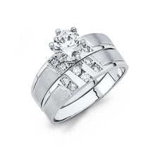 Load image into Gallery viewer, 14K White Gold 4mm CZ Wedding Trio Ladies Wedding Ring--Wedding Band and Engagement Rings are sold Separately