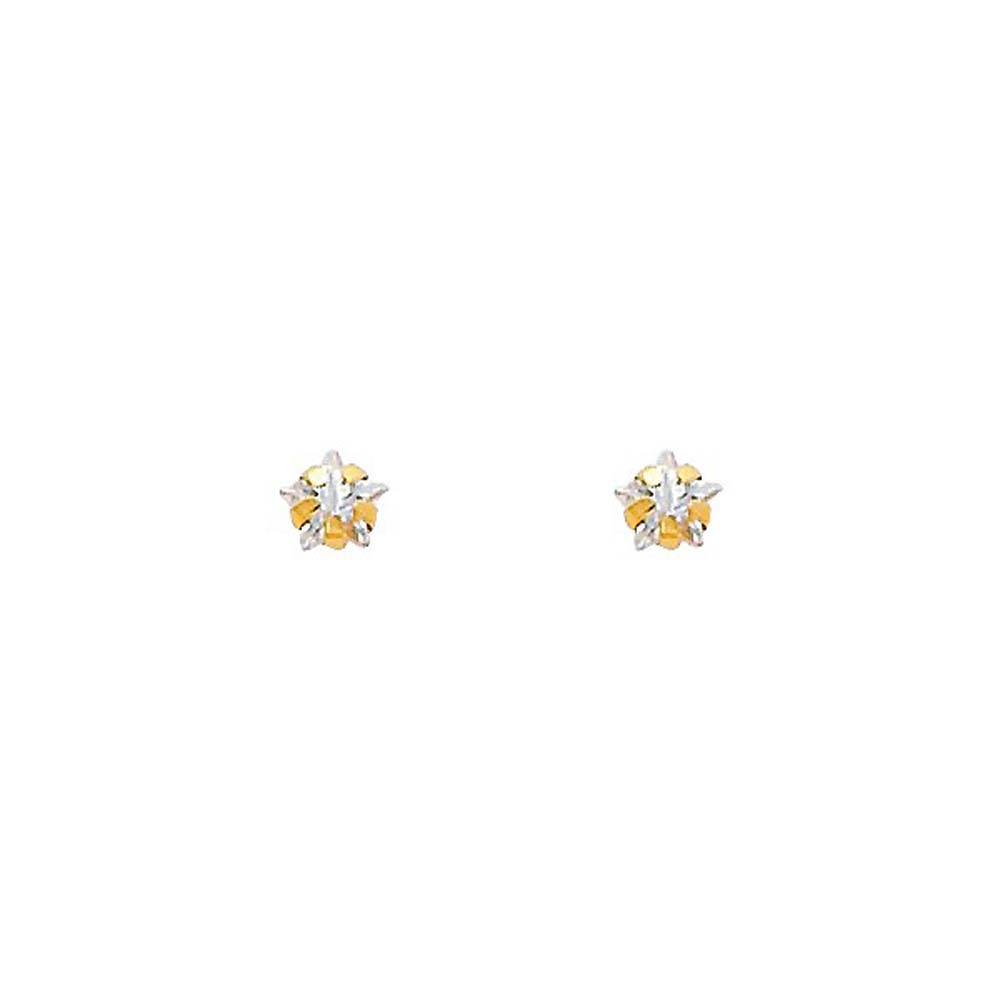 14k Yellow Gold Star CZ Stamping Prong Screw Back Stud Earrings