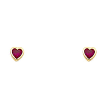 Load image into Gallery viewer, 14K Yellow Gold Red Stone Heart Earrings